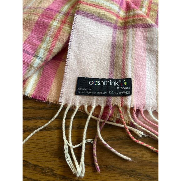 CASHMINK by V. Fraas woman’s pink plaid scarf with fringe - Picture 3 of 4